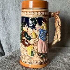 Vintage Ceramic Beer Stein with Colorful Design